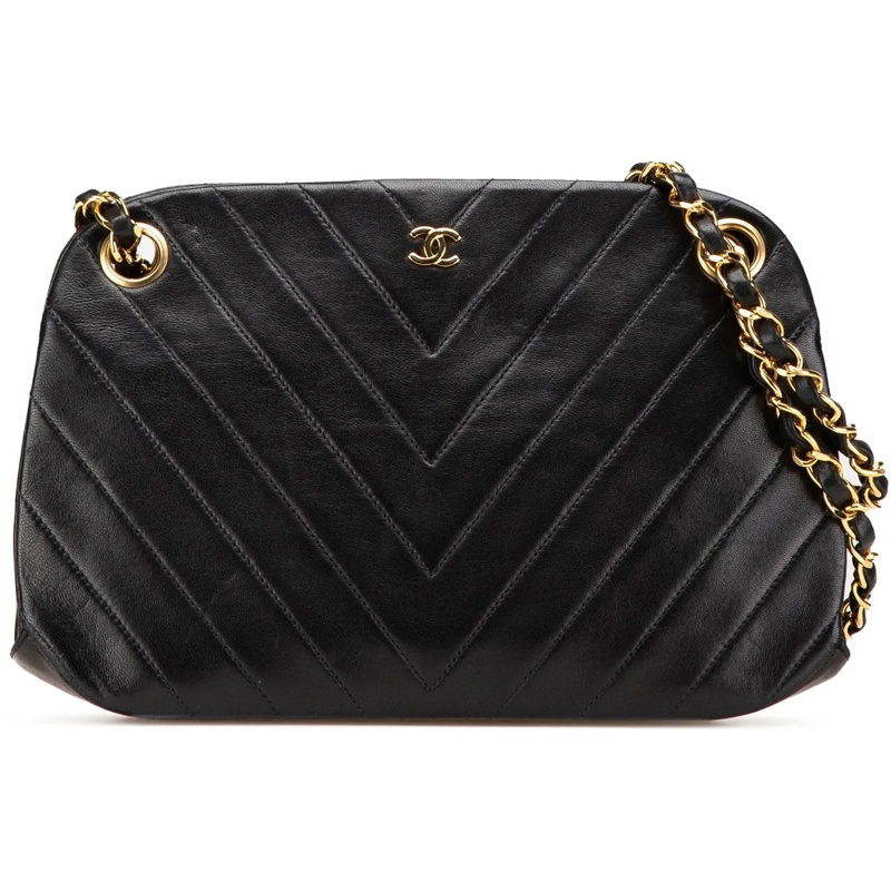 Chanel Sac à bandoulière CC Chevron Lambskin Frame Chain Shoulder Bag schwarz