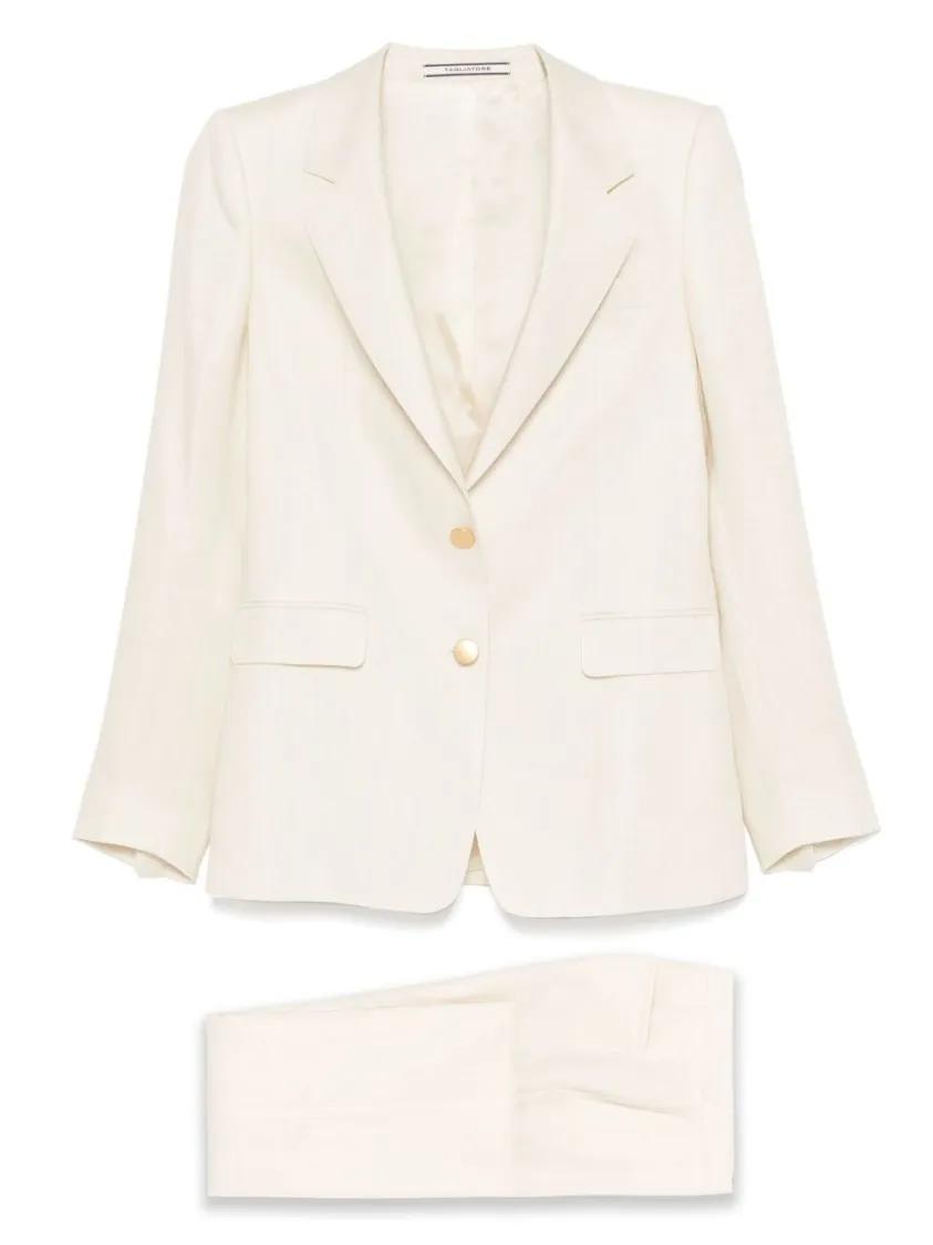 Thumbnail - Tagliatore - Ecru Linen Tailored Suit With Wide-Leg Trousers - Größe 42 - beige