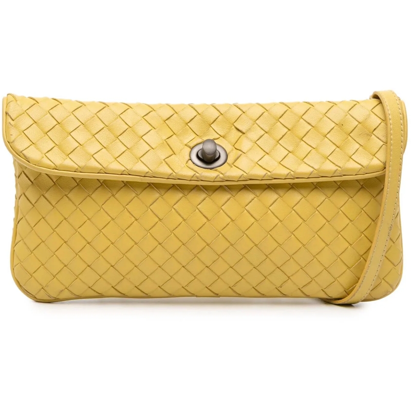 Bottega Veneta Schultertasche Mini Nappa Intrecciato Turn Lock Crossbody gelb