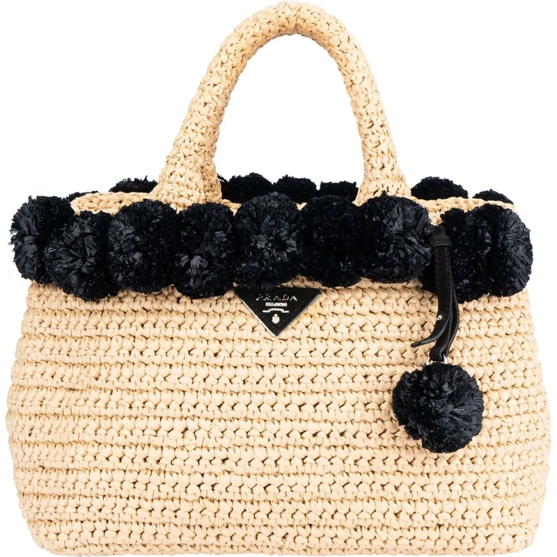 Prada Schultertasche Prada Raffia Pompon Satchel Handbag mehrfarbig