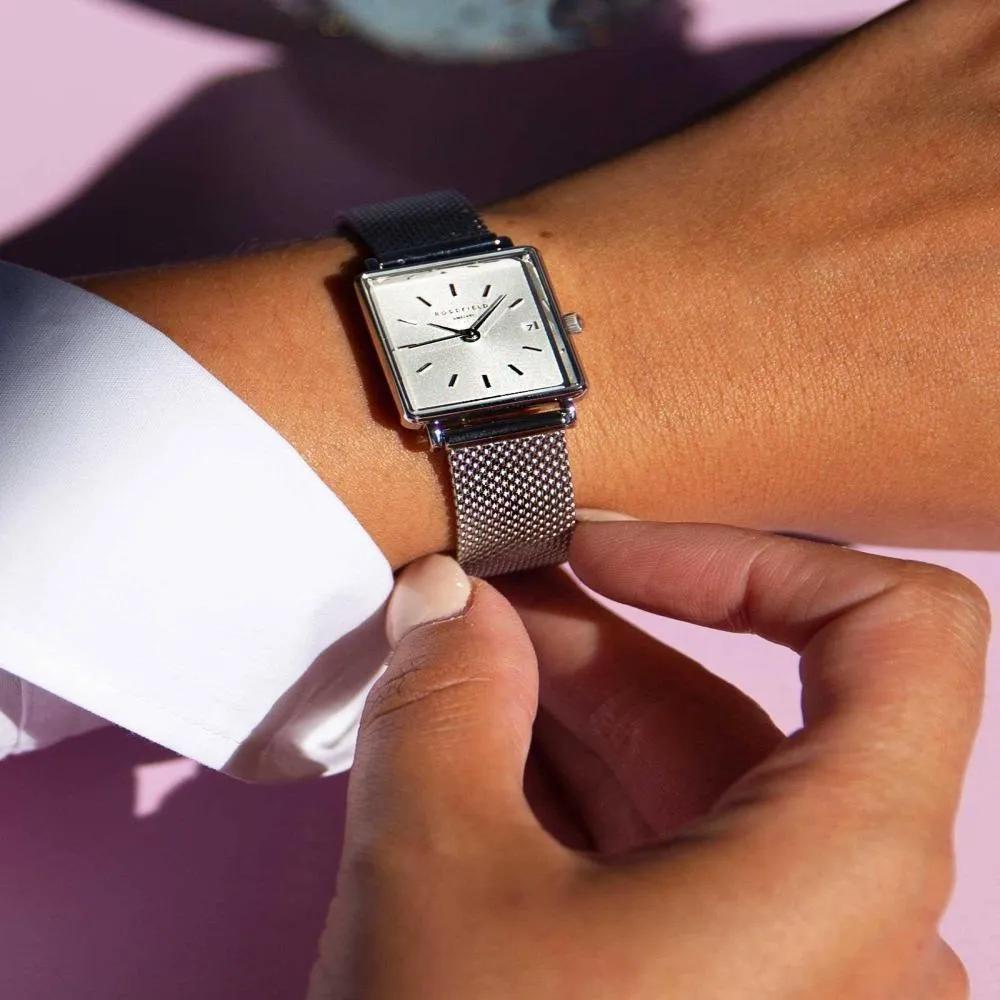 Rosefield Damenuhr Boxy Mesh silber Quarzuhr