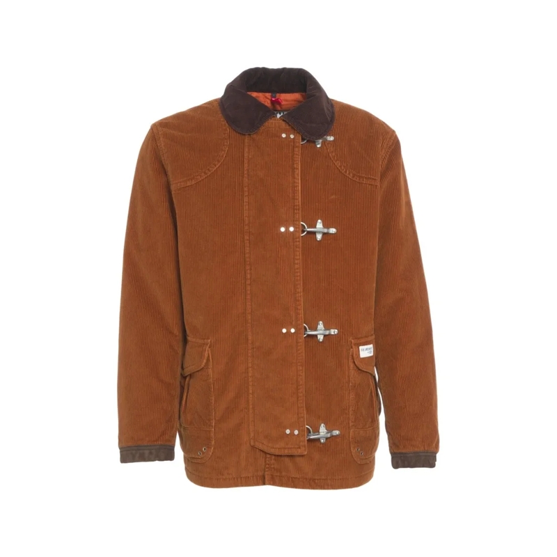 Fay Parka Corduroy Jacket With Hook Closure And Flap Pockets Brown