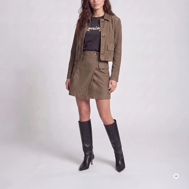Marc Aurel Midirock Minirock- Wickeloptik- Wildleder-Optik vegan-  beige(Image 2)