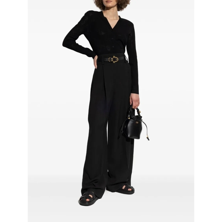 Tシャツ・カットソー Tory Burch Textured Black Button Front Top With V-Neckline Tory Burch Textured Black Button Front Top With V-Neckline