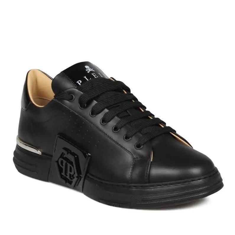 Philipp Plein Low-Top Sneaker - Mix Leather Lo-Top Sneakers Hexagon - Gr. 39 (EU) - in Schwarz - für Damen