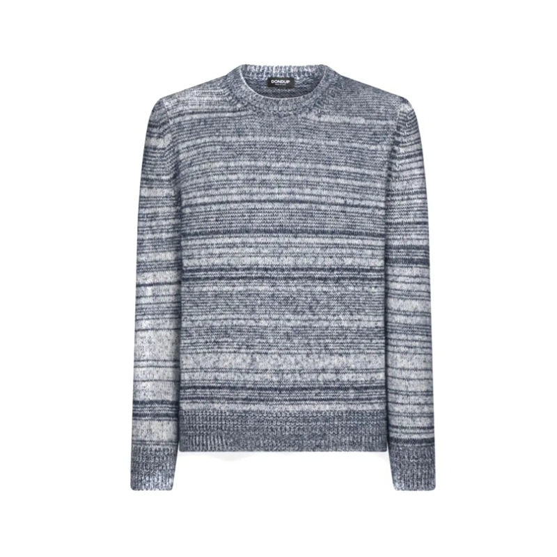 Dondup Trui Textured Blue Knitwear With Classic Crew Neck Blue