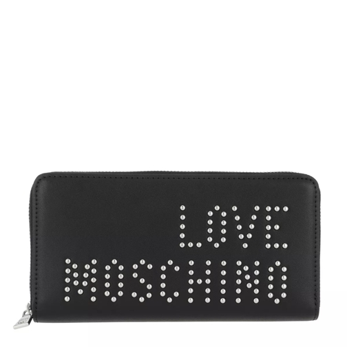 Love Moschino Logo Wallet Calf PU Nero Portemonnaie mit Zip-Around-Reißverschluss