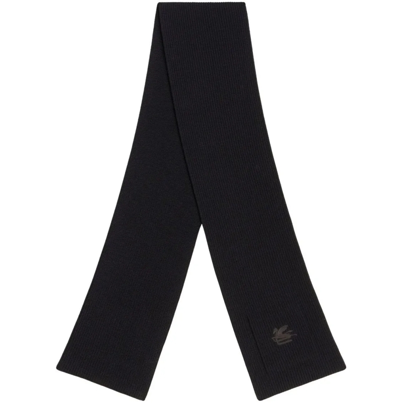 Etro Écharpe légère Ribbed Wool Scarf With Minimalist Design Black