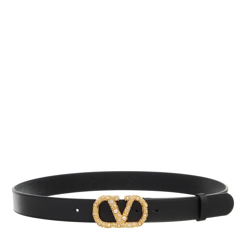 Valentino Garavani Ledergürtel Pearl Logo Belt Black