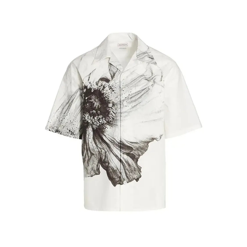 Alexander McQueen Overhemd Artistic Floral Short Sleeve Shirt White