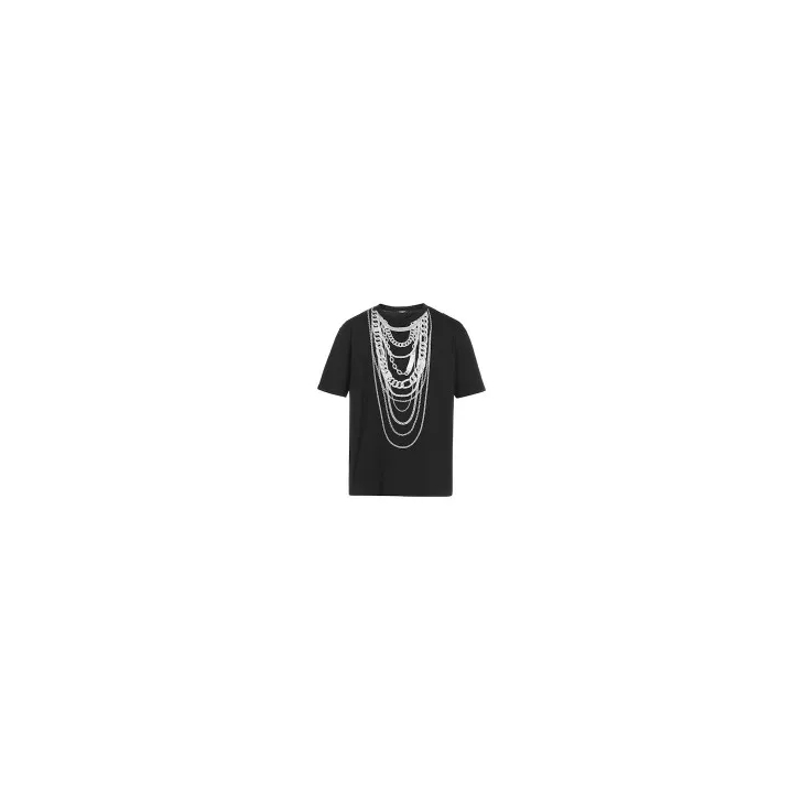 Tシャツ・カットソー Balmain Graphic Chain Motif Black T-Shirt With Short Sleeves Balmain Graphic Chain Motif Black T-Shirt With Short Sleev