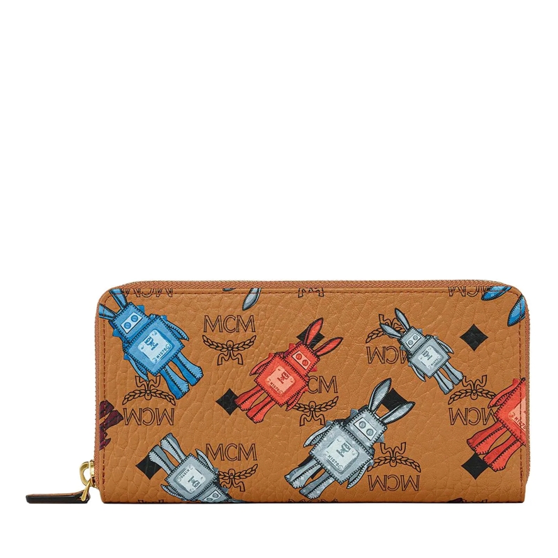 MCM Zip-Around Wallet Aren Visetos Zip Around Lrg Co Cognac