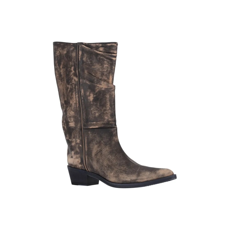 Khaite Bottes Mid-Calf Boots With Squared Pointed Toe And Emboss Brown