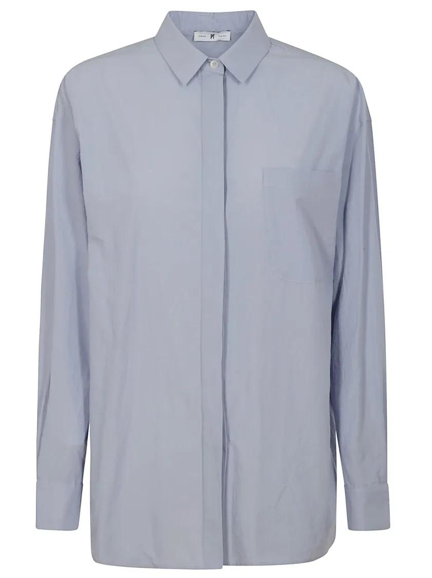 Thumbnail - Pt Torino - Timeless Button-Down Shirt With Textured Cotton Fa - Größe 40 - blau
