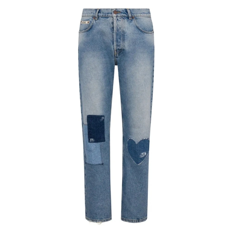 Moschino Jeans Heart Patch Detail Denim Jeans Blue