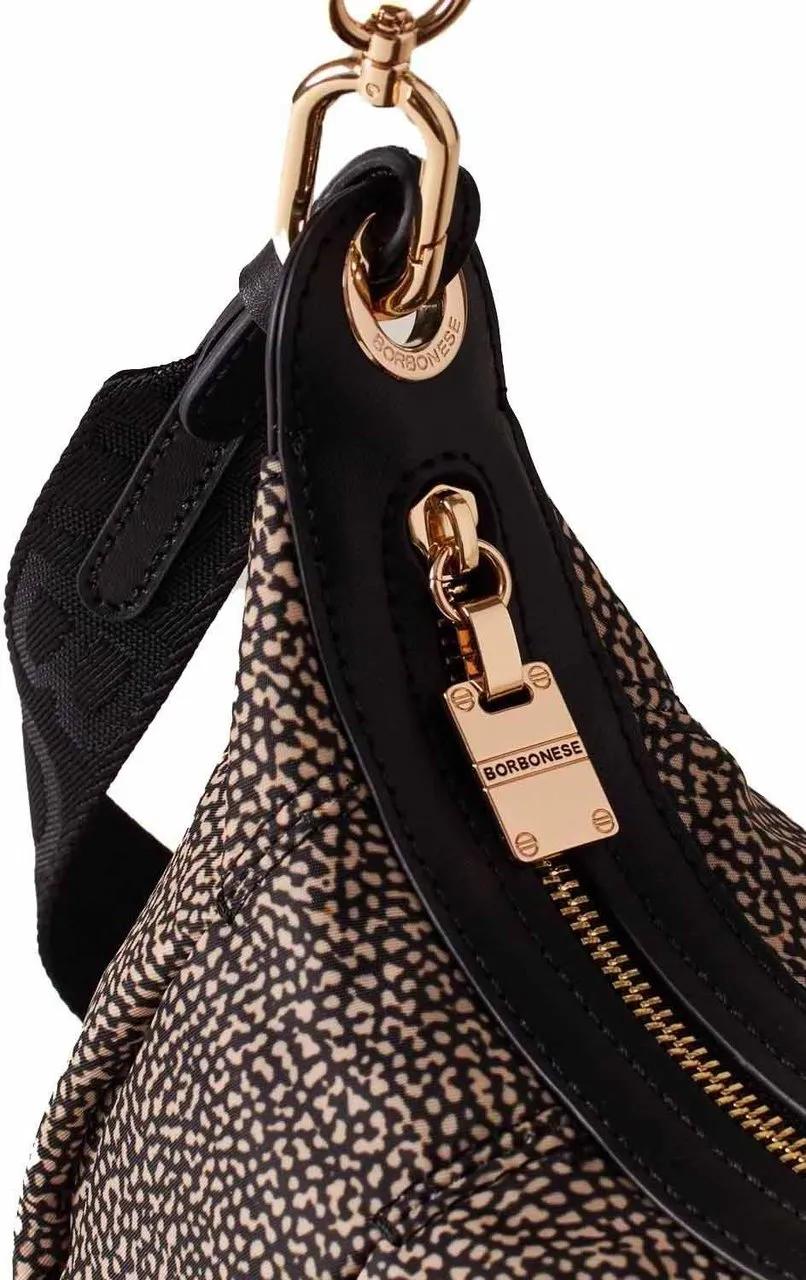 Borbonese Croissant Bedrukte Tas met Leren Details Brown Dames