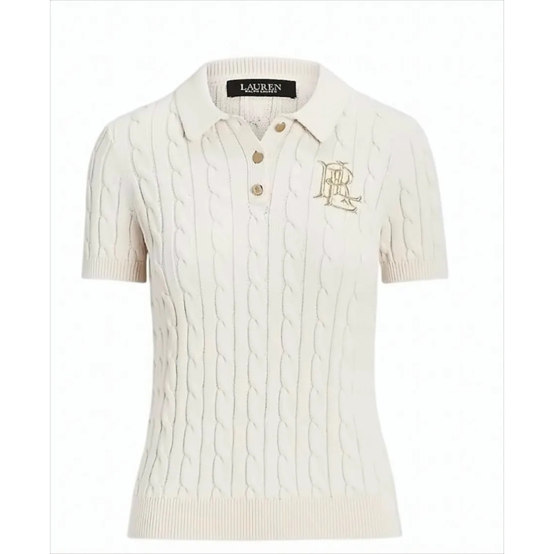 Polo Ralph Lauren T-shirt Cable-Knit Cotton Polo Shirt Neutrals