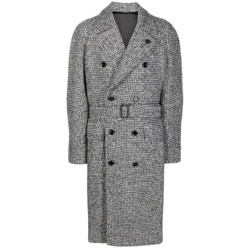 Lardini Trenchcoat Double-Breasted Coat With Textured Fabric Grey