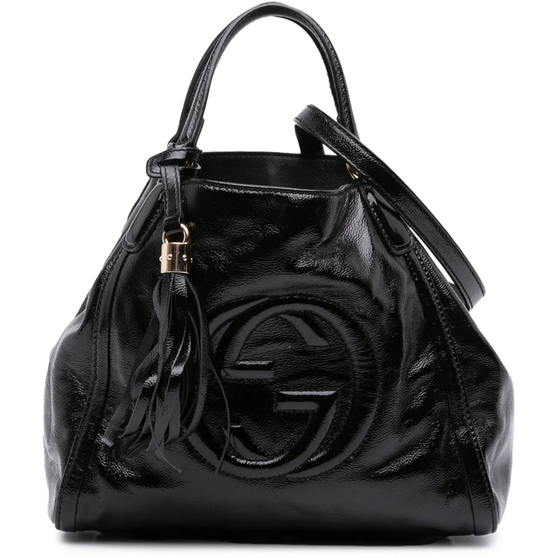 Gucci Schultertasche Small Patent Soho Satchel schwarz