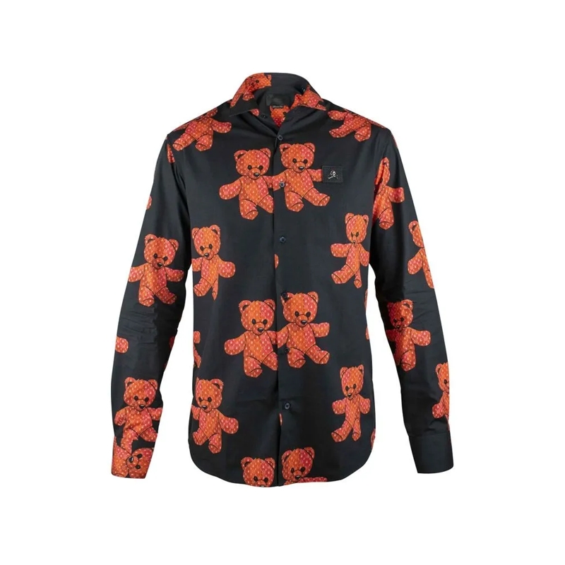 Philipp Plein Hemd Black Casual Shirt With Teddy Bear Motif Black