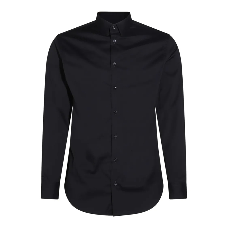 Giorgio Armani Overhemd Navy Blue Cotton Blend Shirt Black