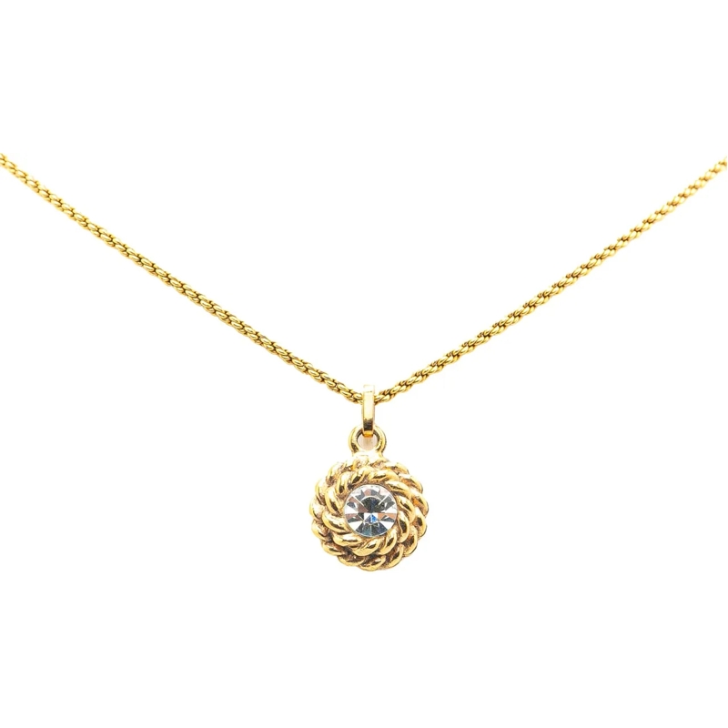 Chanel Mittellange Halskette Gold Plated Rhinestone Pendant Necklace gold