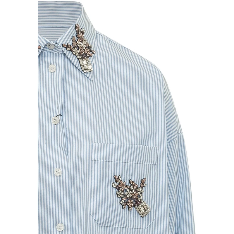 Dolce&Gabbana Bluse Camicia a Righe con Applicazioni Gioiello hellblau(Image 4)