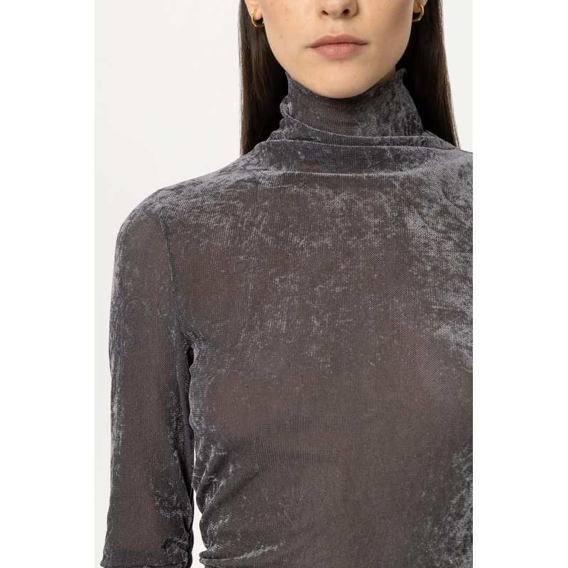 Luisa Cerano Trui met col Samt-Turtleneck-Shirt heather grey(Image 5)
