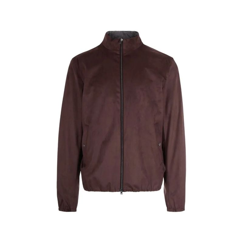 Herno  Brown Jacket With Reflective Detail And Zipper Clo Black