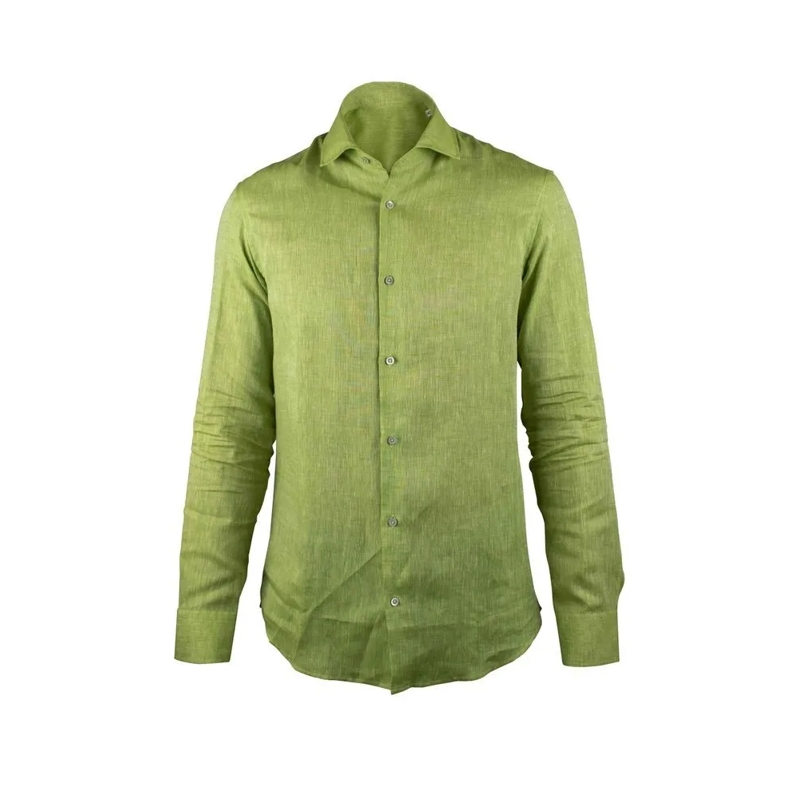Moorer Overhemd Shiny Green Linen Shirt Green