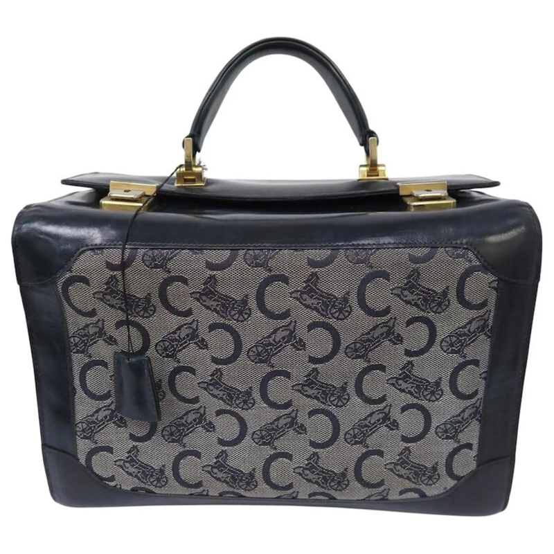 Celine Schultertasche VINTAGE VANITY CELINE LEDERBOX NAVYBLAU UND MONOGR hellblau