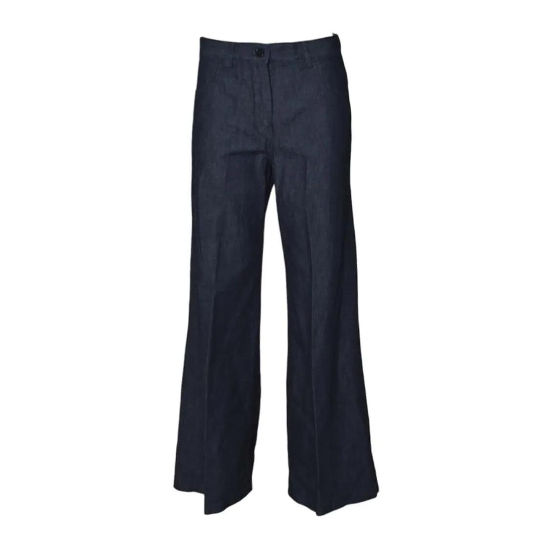Thumbnail - Aspesi - Blue Cotton Denim Wide-Leg Trousers - Größe 42 - blau