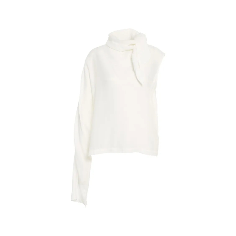 HERSKIND Langärmeliges Oberteil Asymmetric Blouse With Draped Collar And Bow Detai White
