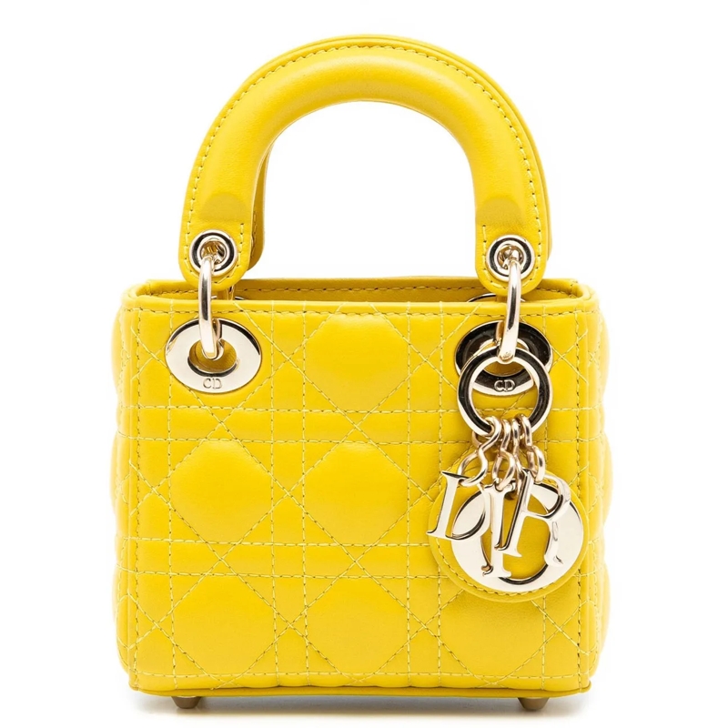 Christian Dior Schultertasche Micro Lambskin Cannage Lady Dior gelb