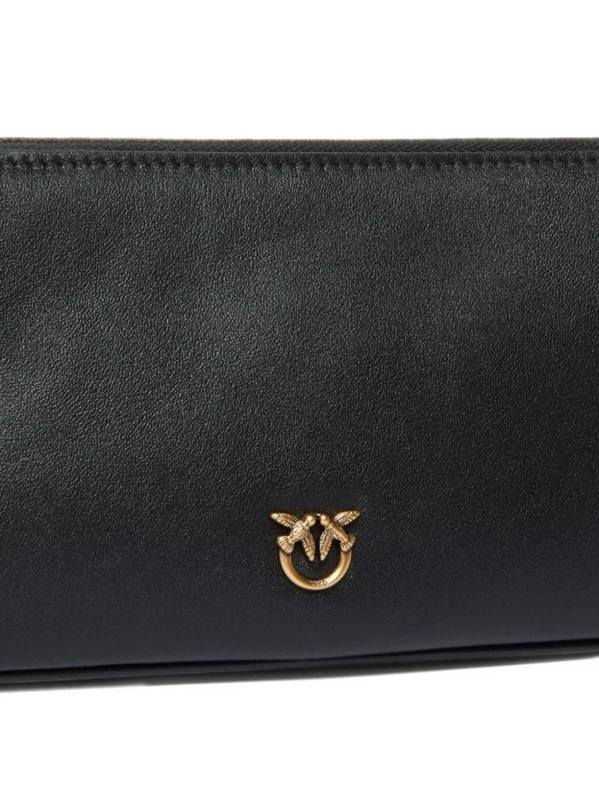 Pinko Hobo bags Minimalist Black Leather Shoulder Bag With Gold-To in zwart