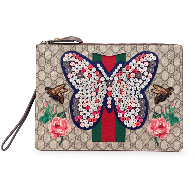 Gucci Pochette GG Supreme Web Butterfly Clutch braun