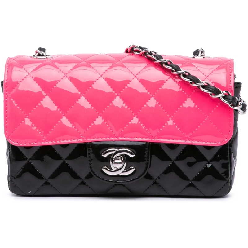 Chanel Sac à bandoulière Mini Rectangular Classic Bicolor Patent Single Fla rose