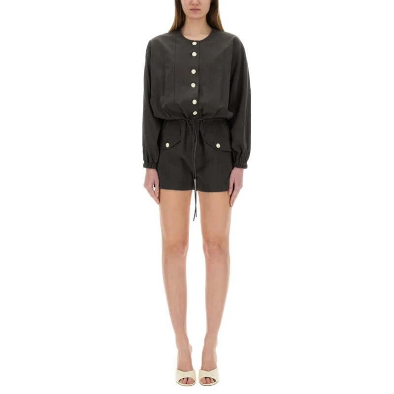 Alysi Jumpsuit Short Silk Canvas Jumpsuit Black