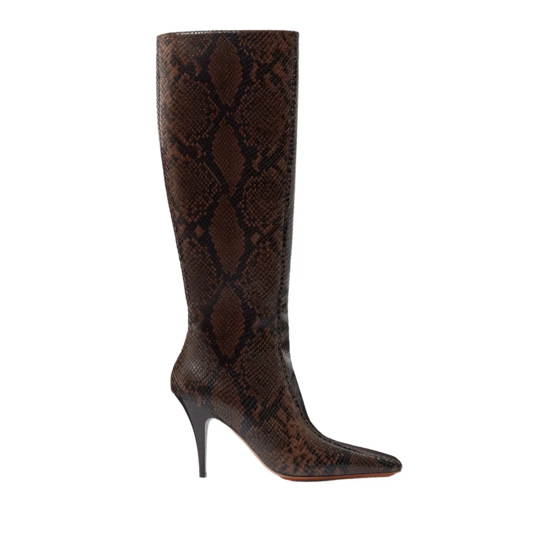 Stella McCartney Stiefel Knee-High Snake-Effect Boots With Stiletto Heel Brown
