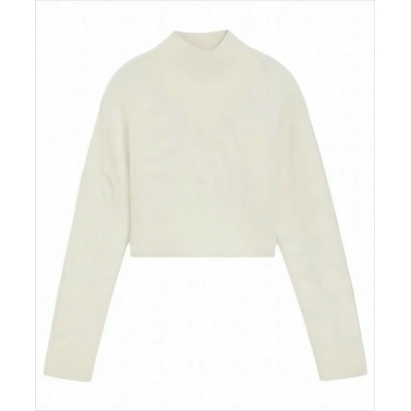 Boss Trui Textured Jacquard Knit Cropped Sweater White
