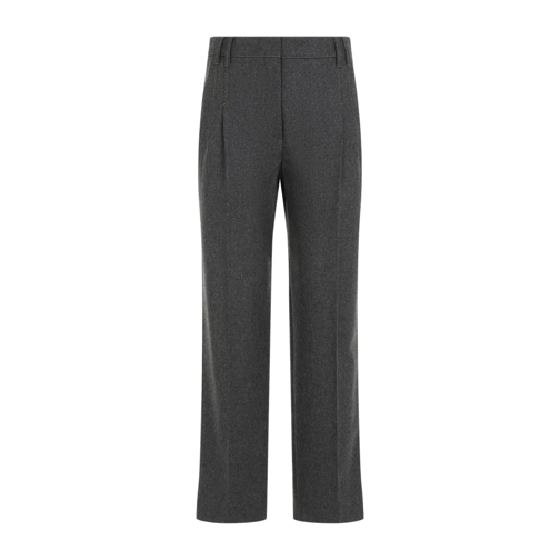 Brunello Cucinelli Cropped Flannel Grey Virgin Wool Pants Grey 