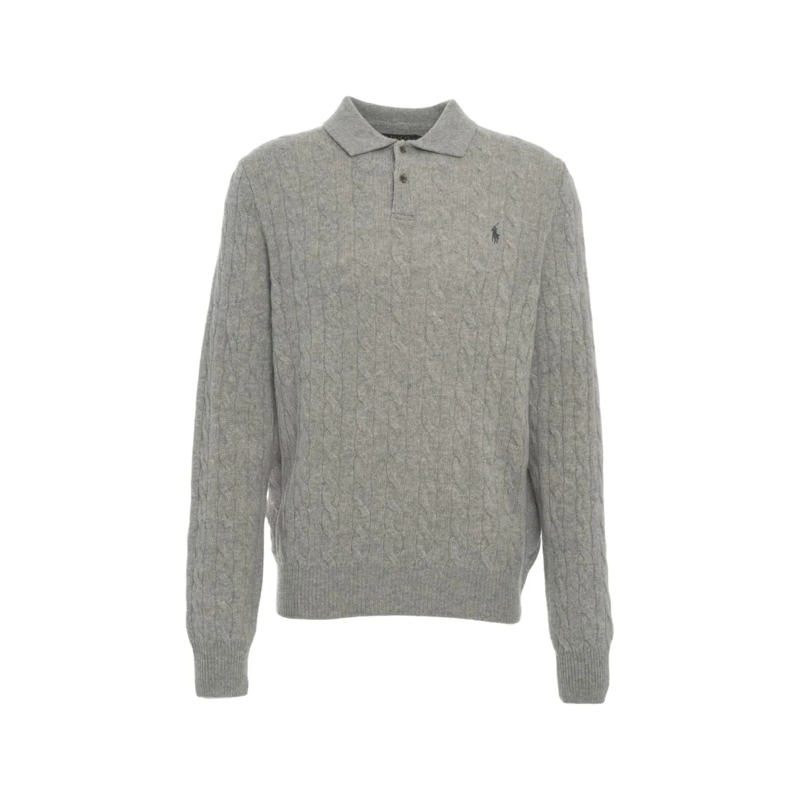 Polo Ralph Lauren Pullover Cable Knit Sweater With Polo Neck Grey