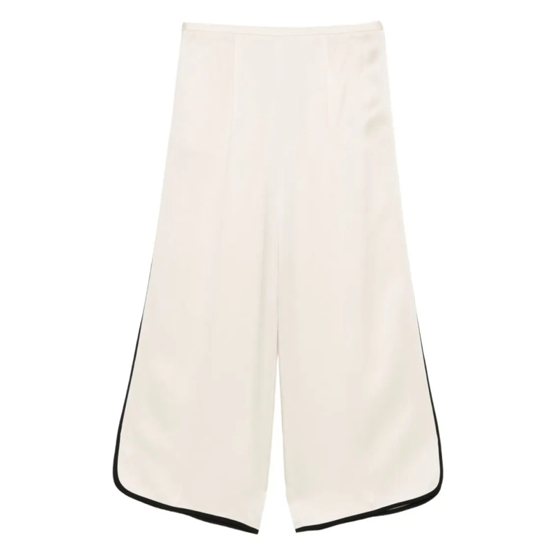 Forte Forte  Wide-Leg Tailored Trousers With Black Piping Neutrals