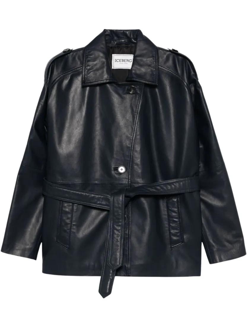 Thumbnail - Iceberg - Navy Blue Leather Jacket - Größe 40 - blau
