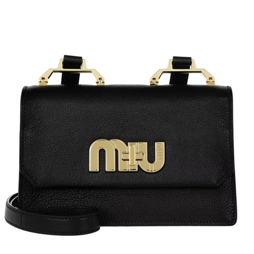 Miu Miu Miu Logo Madras Goat Leather Black Sac à bandoulière