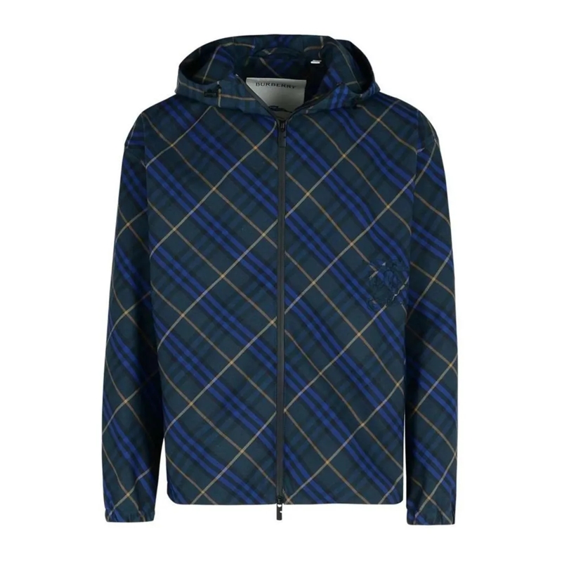 Burberry  Modern Plaid Jacket With Versatile Hood Blue
