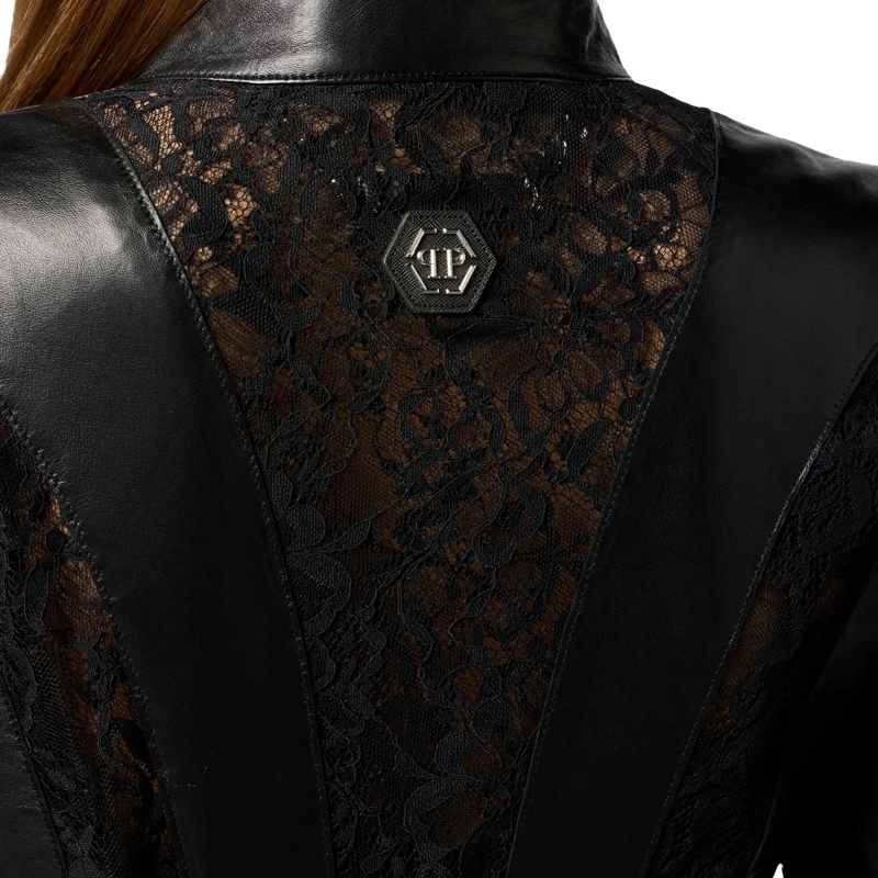 Philipp Plein Lederjacke Fitted Biker Jacket With Lace Inserts schwarz(Image 5)