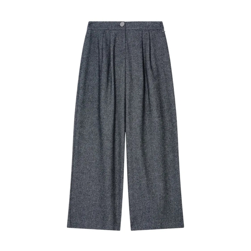 Armani Exchange  High-Waisted Wool Blend Pants With Front Pleats Grey