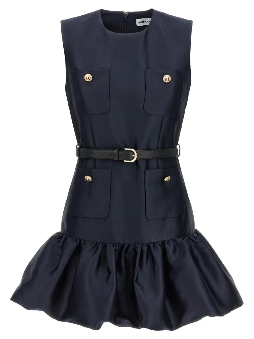Thumbnail - self-portrait - Navy Taffeta Mini' Dress - Größe 8 - blau