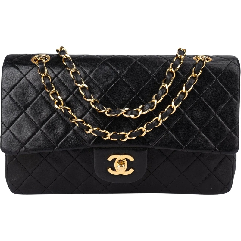 Chanel Tote Chanel Quilted Lambskin 24K Gold Medium Double Fla schwarz